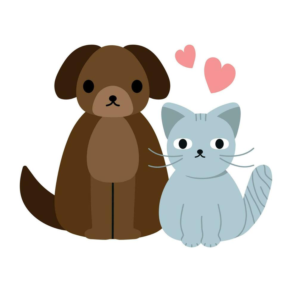 linda perro y gato dibujos animados vector icono ilustración.