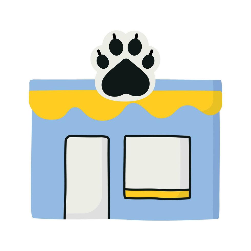 mascota almacenar. el Tienda edificio con un brillante bandera. vector