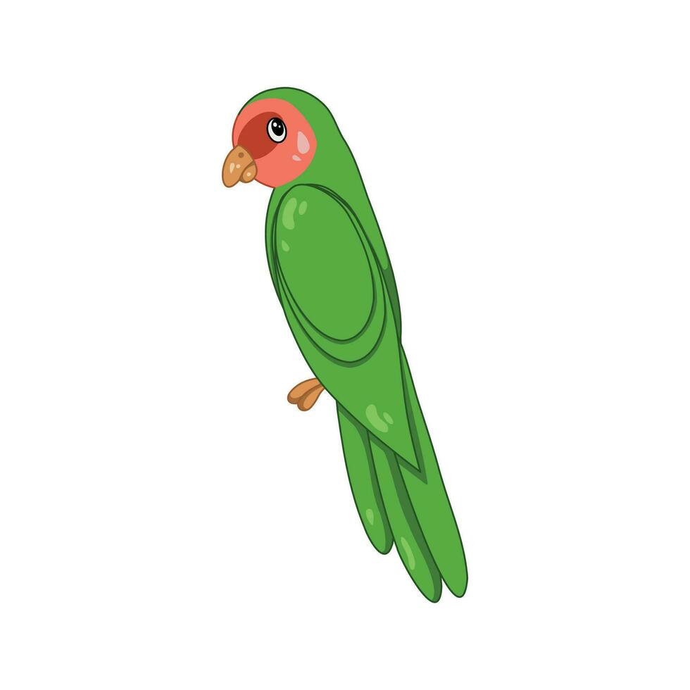 Cartoon green parrot hand drawn isolated on a white background. Flat design. vector