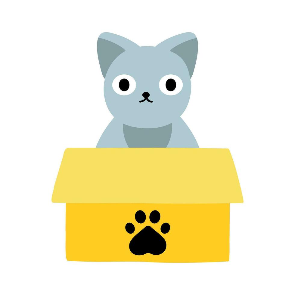 Cats sitting, sleeping and playing in cardboard box. vector