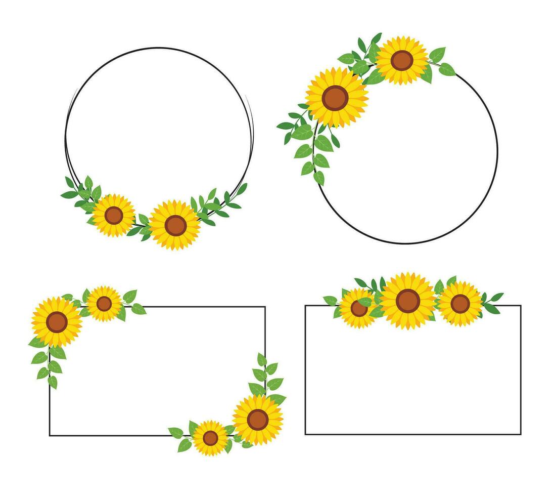 Sunflower border frame background. Sunflower template invitation greeting card. vector