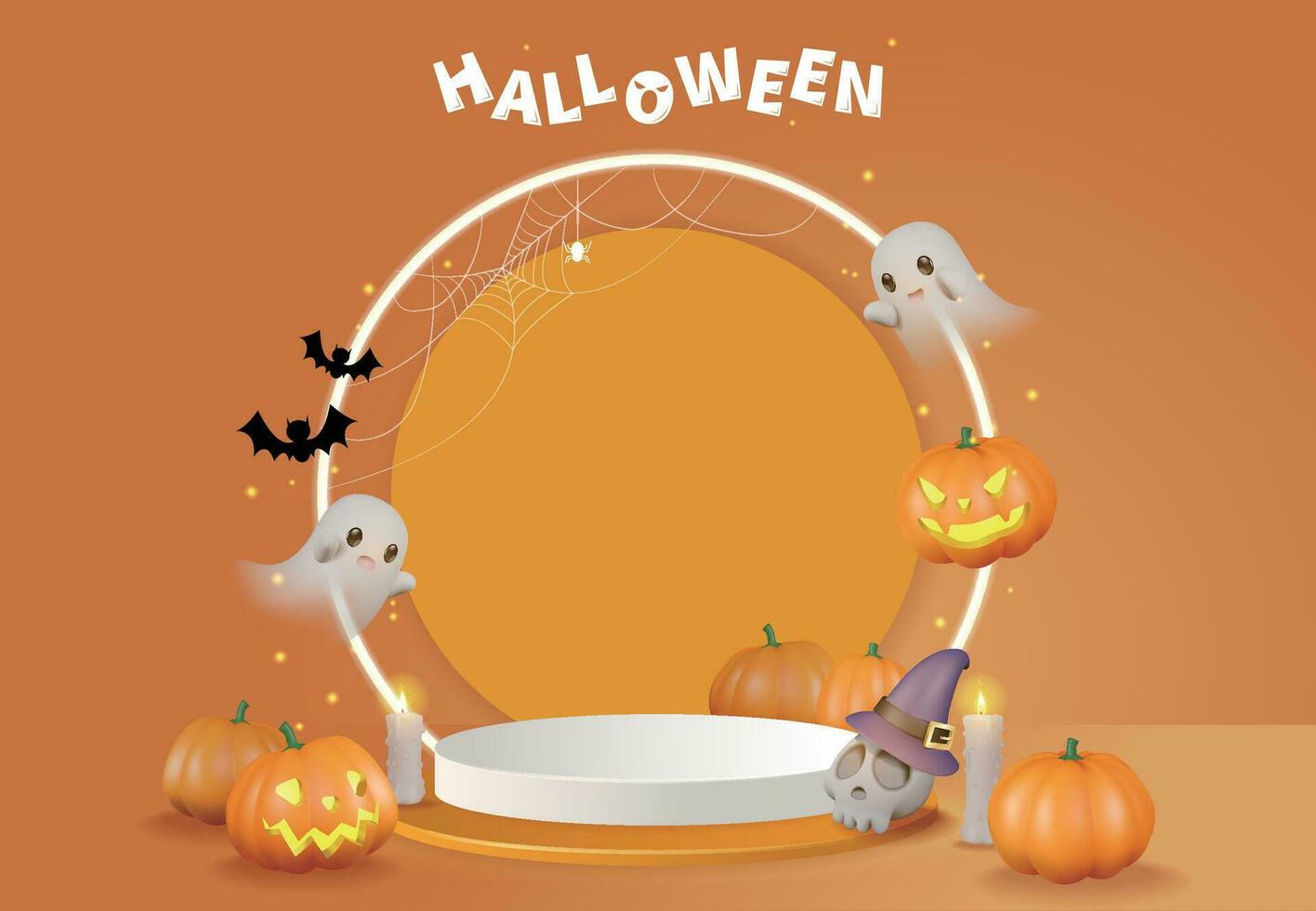 Halloween sale stand with ghosts, skulls and more vector