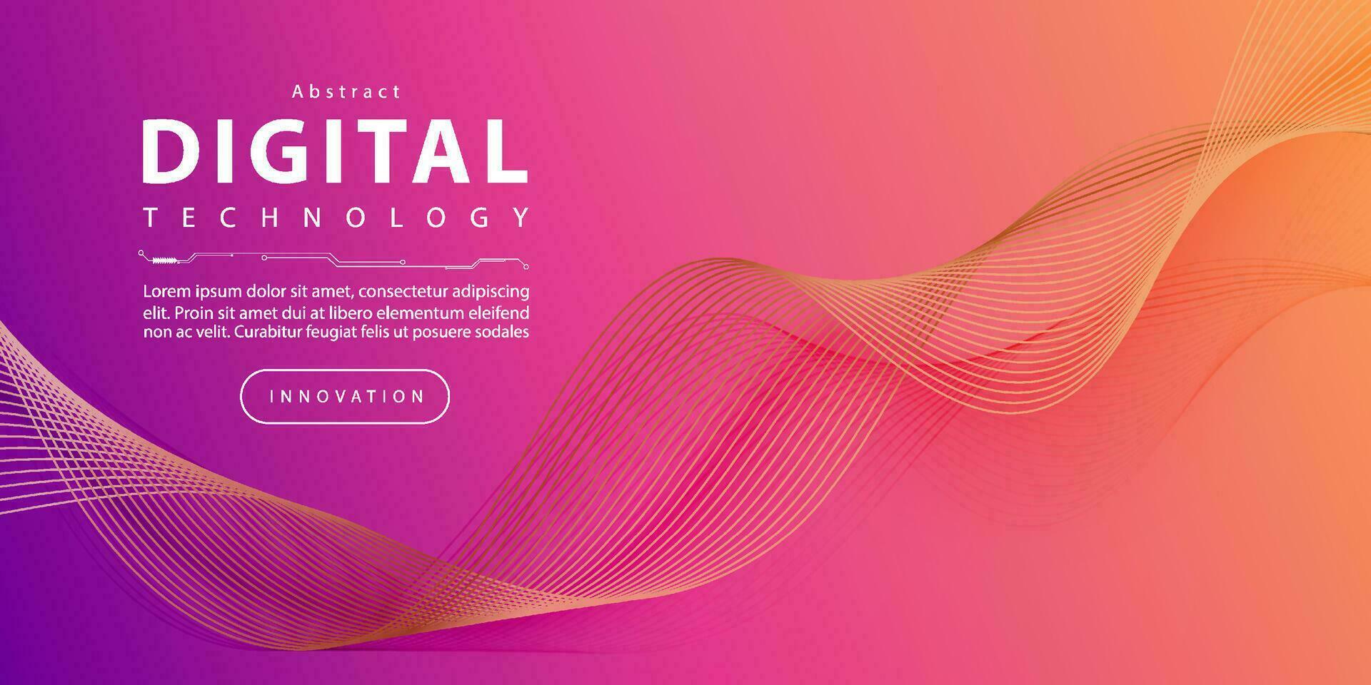 Digital technology banner pink blue background concept with technology line light effect, abstract tech, innovation future data, orange sky color, big data, lines dots connection, illustration vector