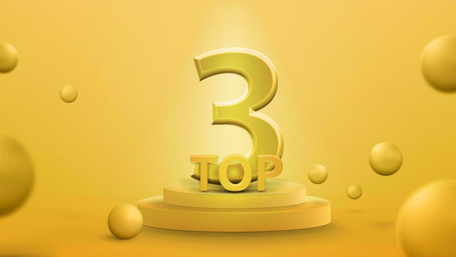 Top 3, poster with yellow podium with award and lighting of spotlights vector