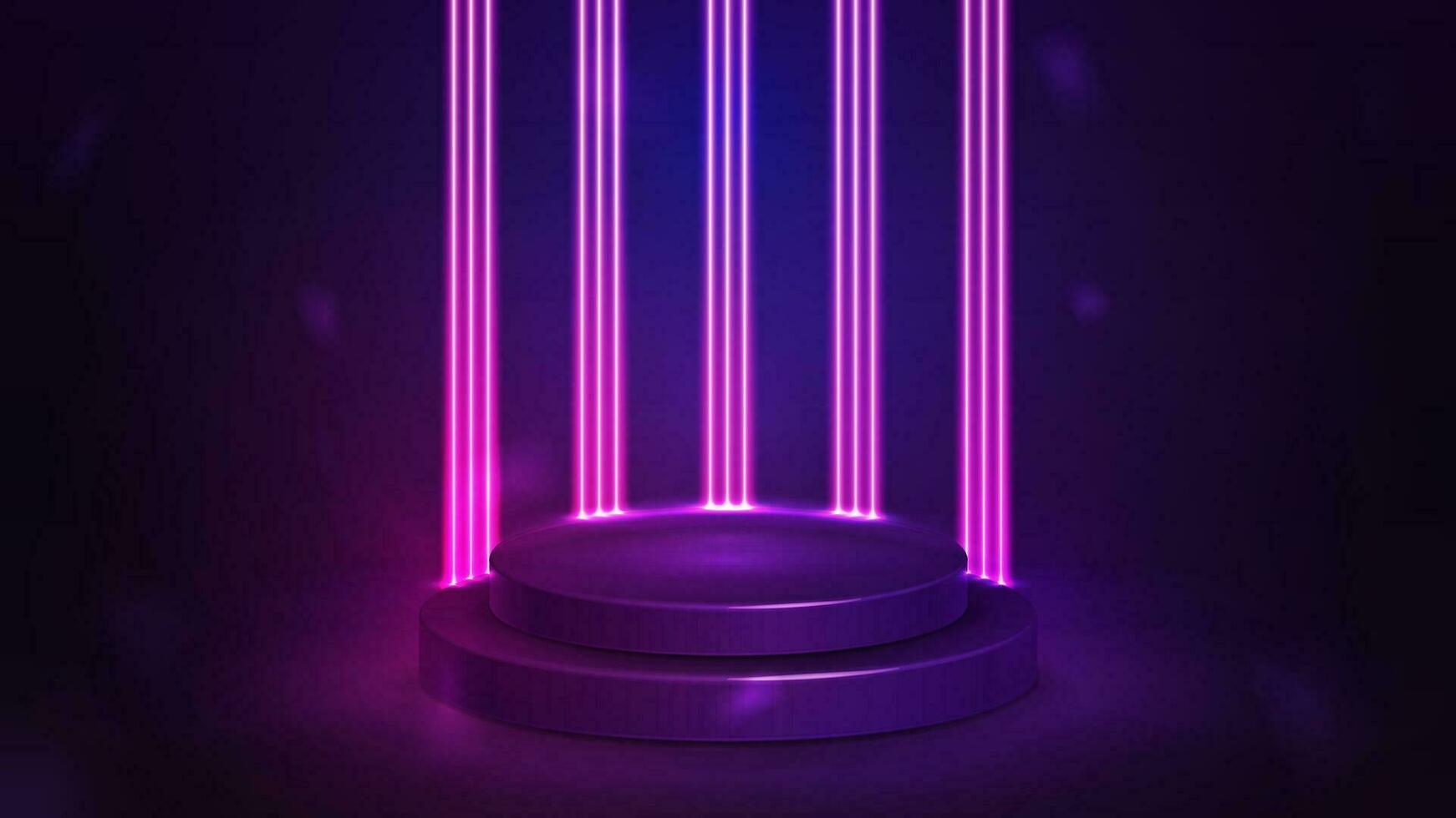 Empty violet podium with line neon pink wall on background vector