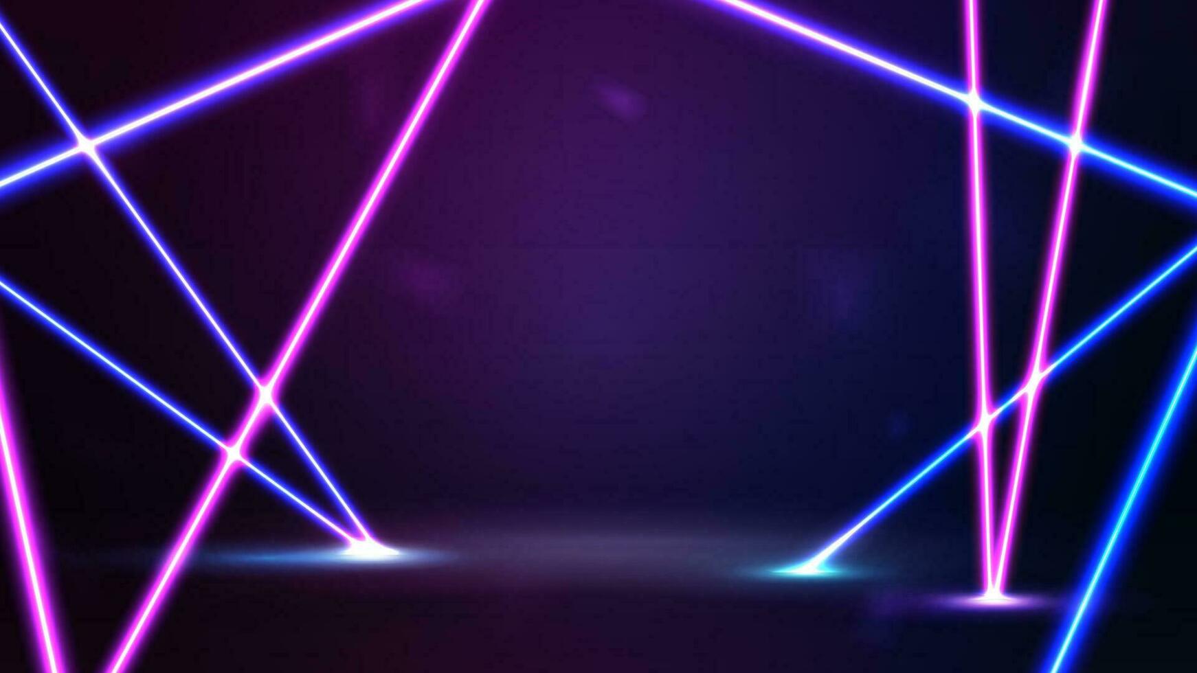 Empty purple scene with blue and pink neon line rays vector