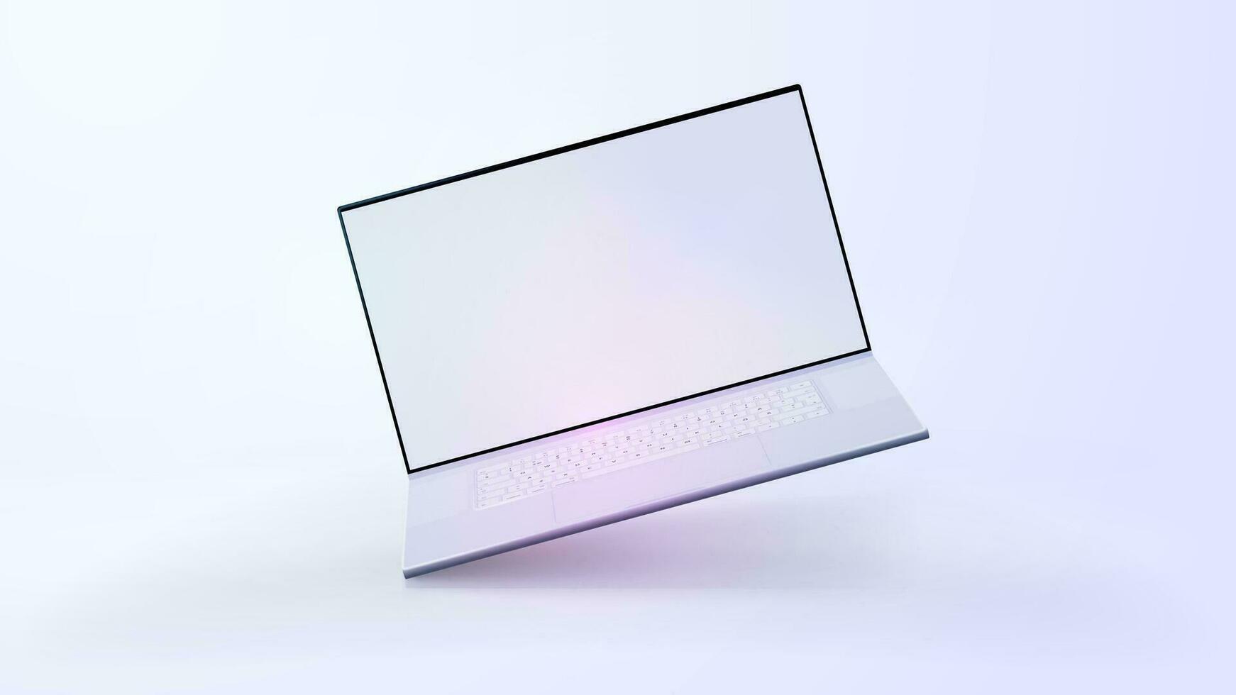 Realistic white laptop in white scene. Computer laptop with screen for copy space text vector