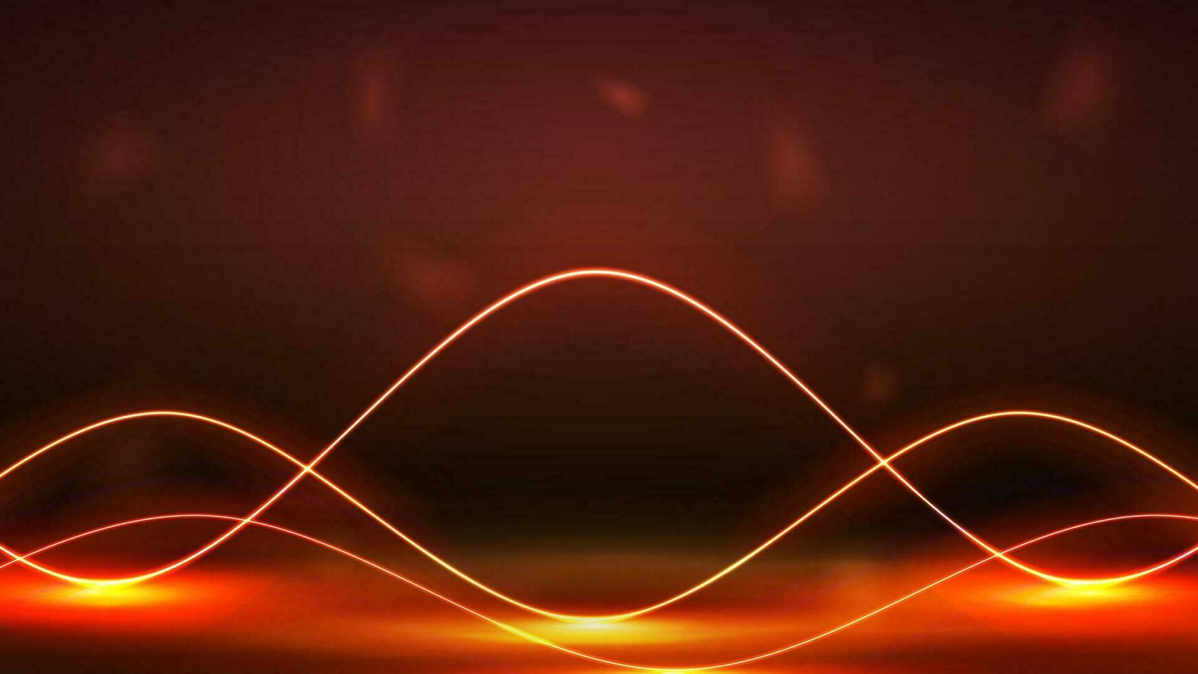 Orange empty scene with neon orange wave line lasers vector