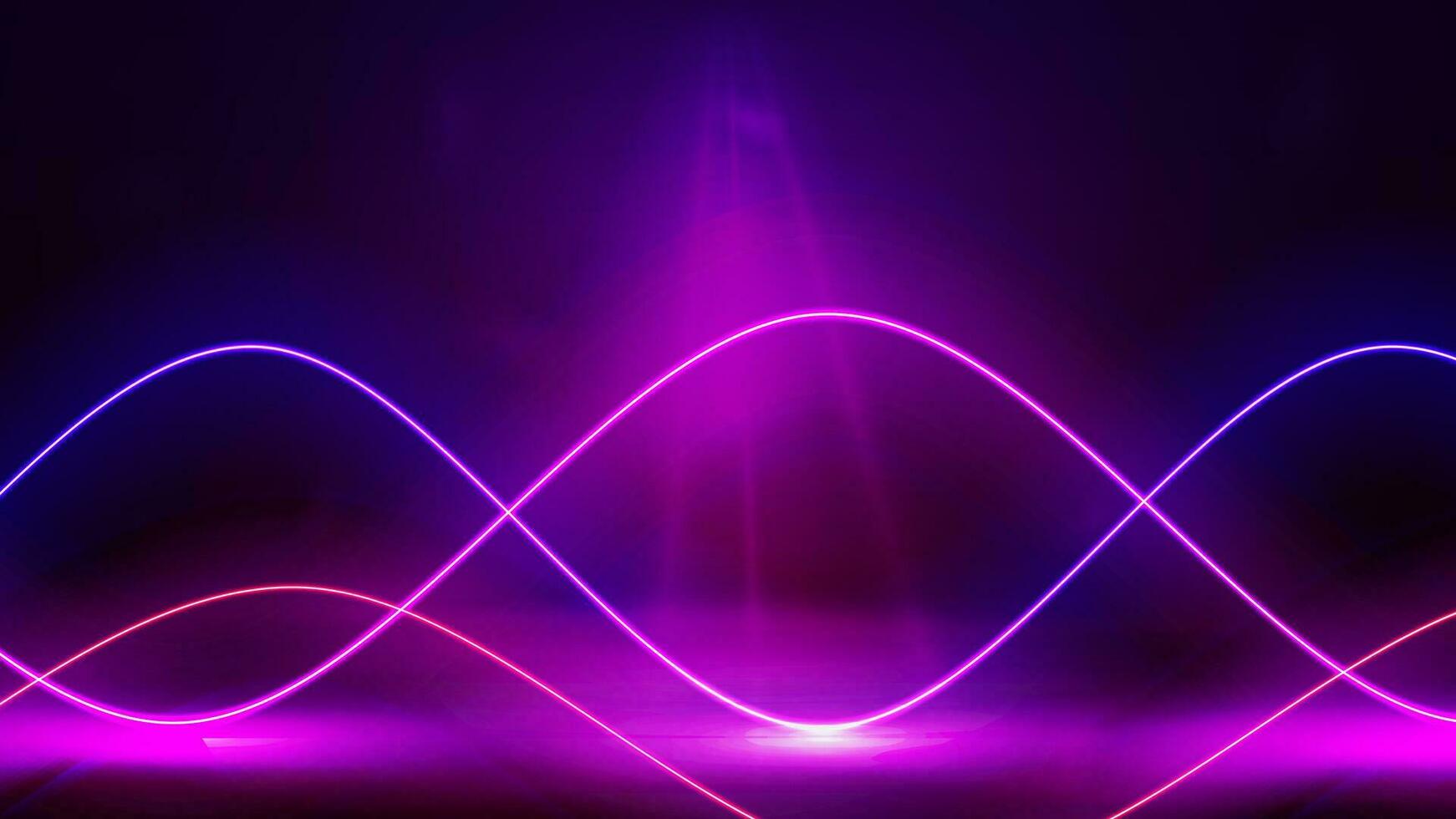 Violet empty scene with neon pink and blue wave line lasers vector