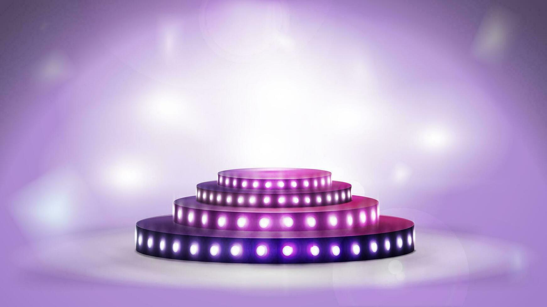 Empty pink podium with bulbs in pink bright light scene vector