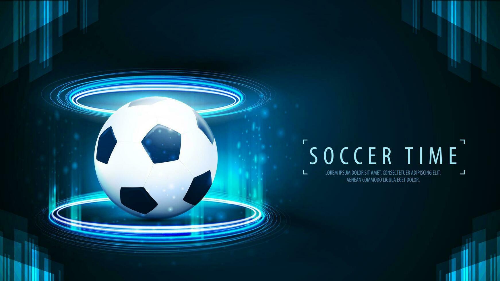 azul digital holograma podio en cilíndrico forma con fútbol americano pelota dentro vector