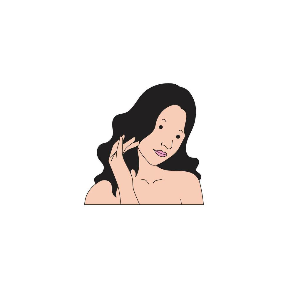 hermosa mujer con largo pelo haciendo maquillaje vector