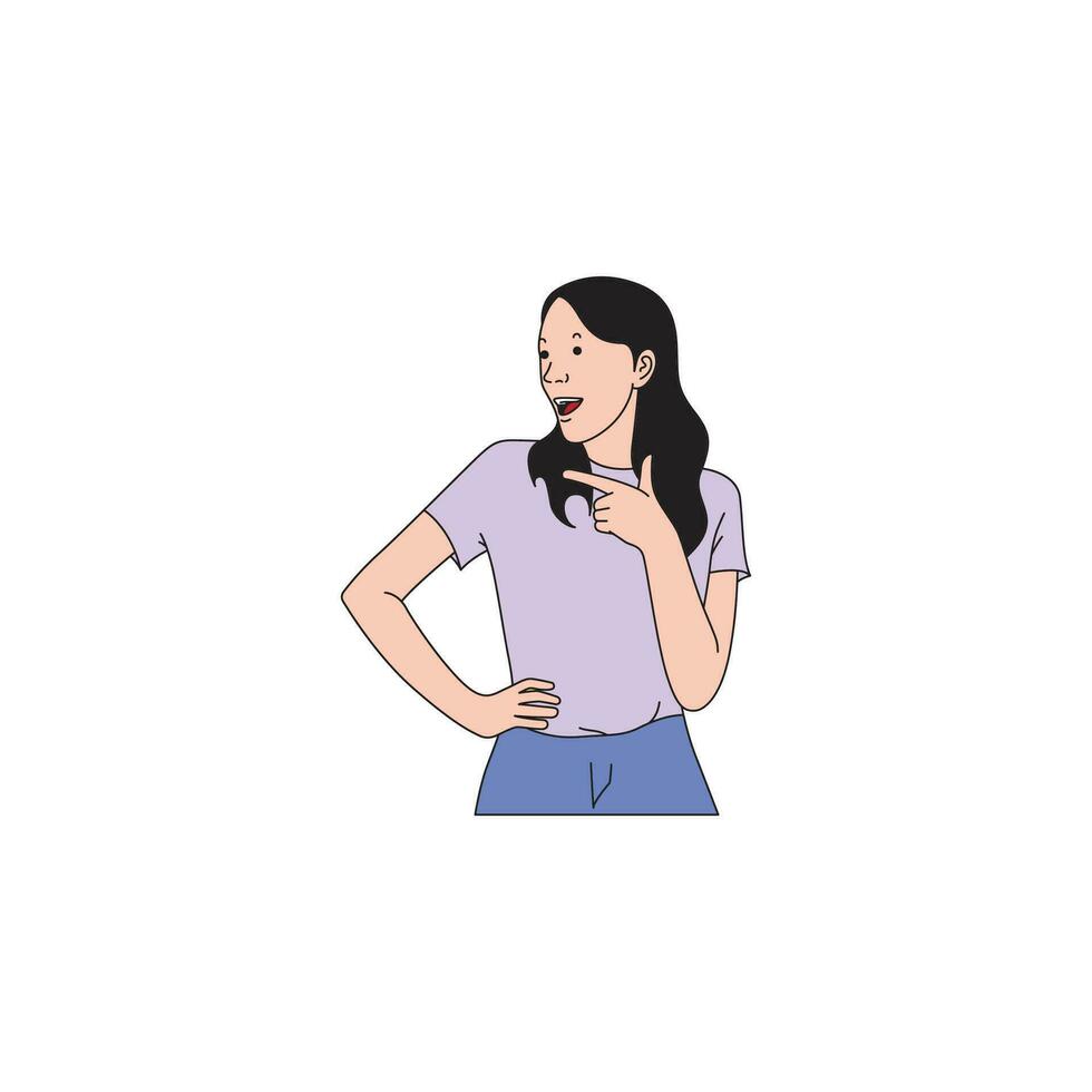 the long-haired woman was pointing with a laugh vector