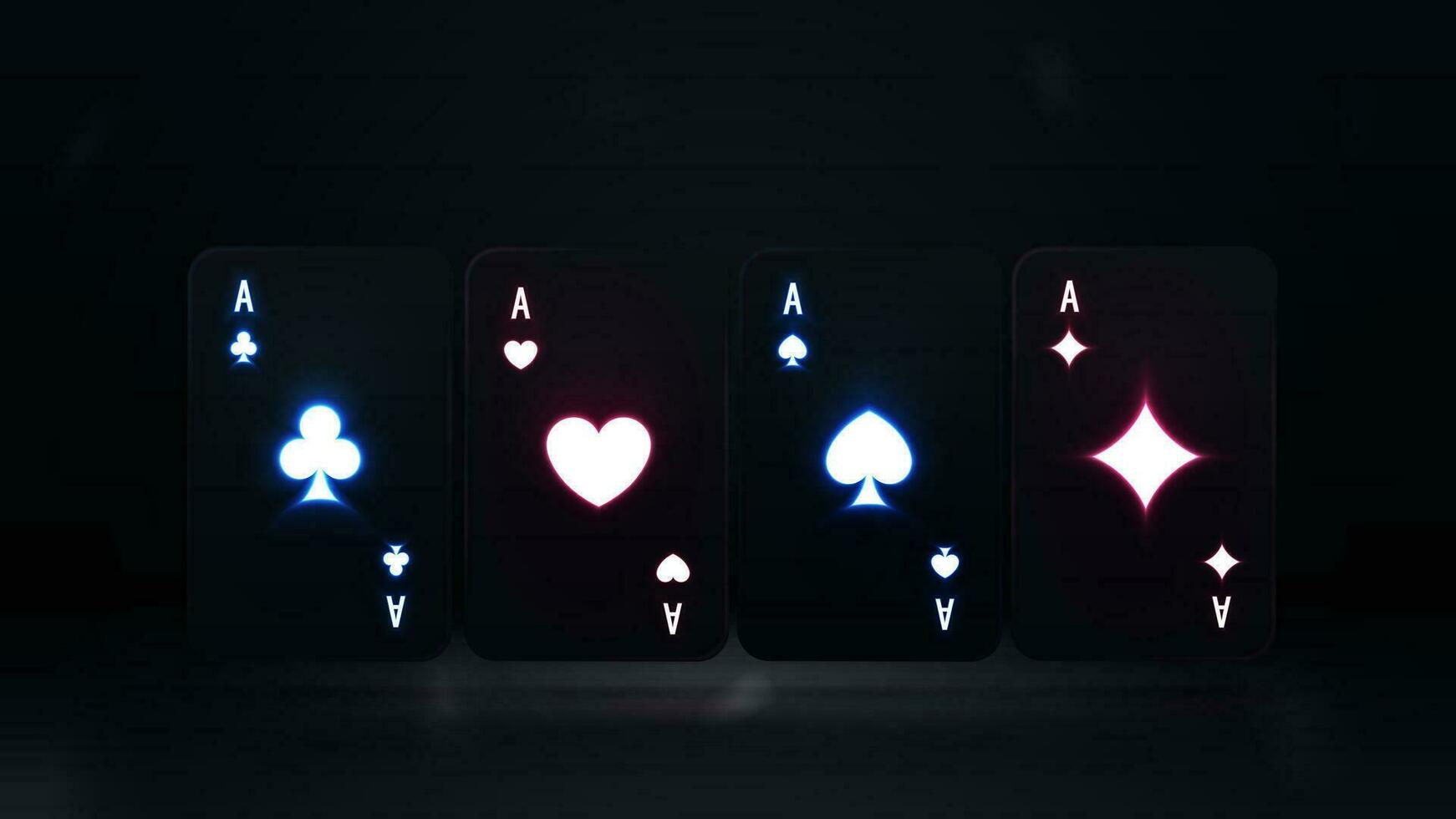 Blackjack black neon poker cards with glowing neon lights Isolated on the black background. 3D Illustration vector