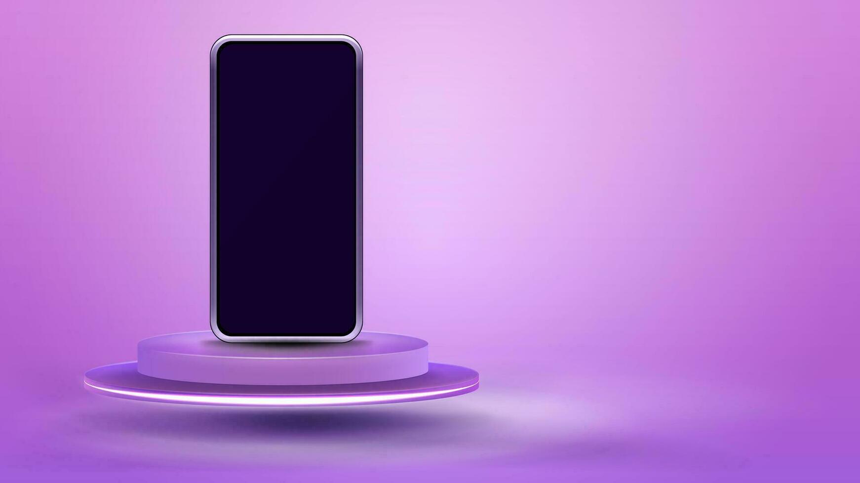 teléfono inteligente en realista 3d rosado cilindro pedestal podio en pastel rosado antecedentes. vector