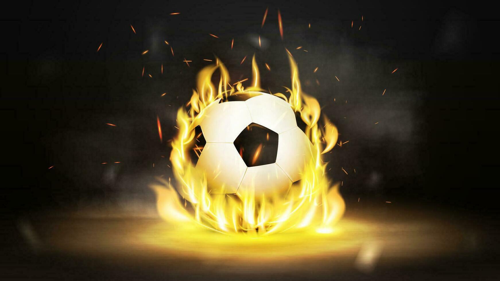 Soccer ball in flame on black smoke background vector