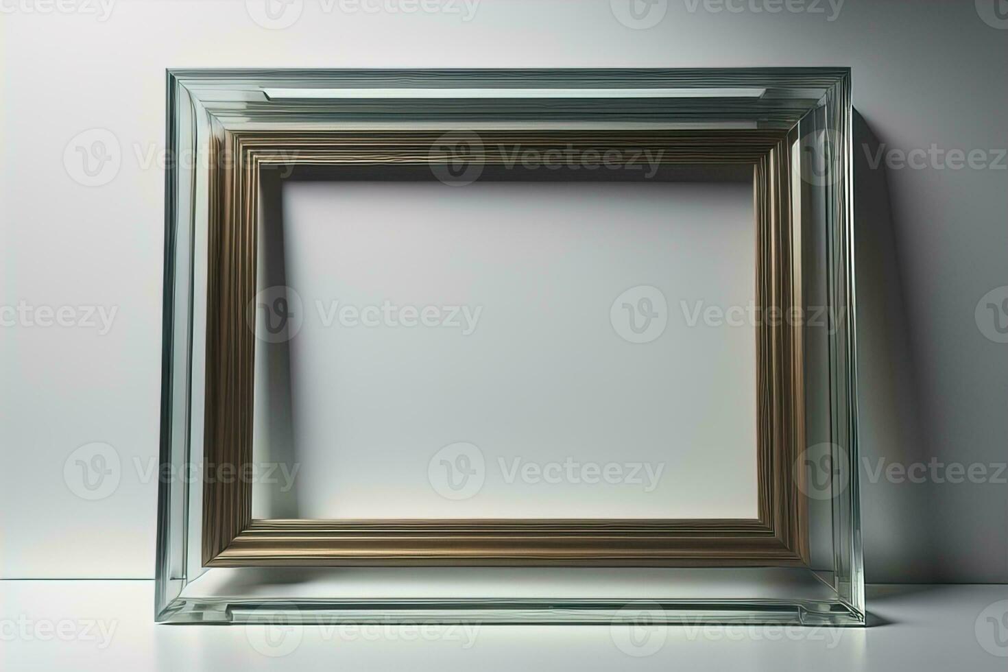 Glass picture frame on a solid color background. ai generative photo