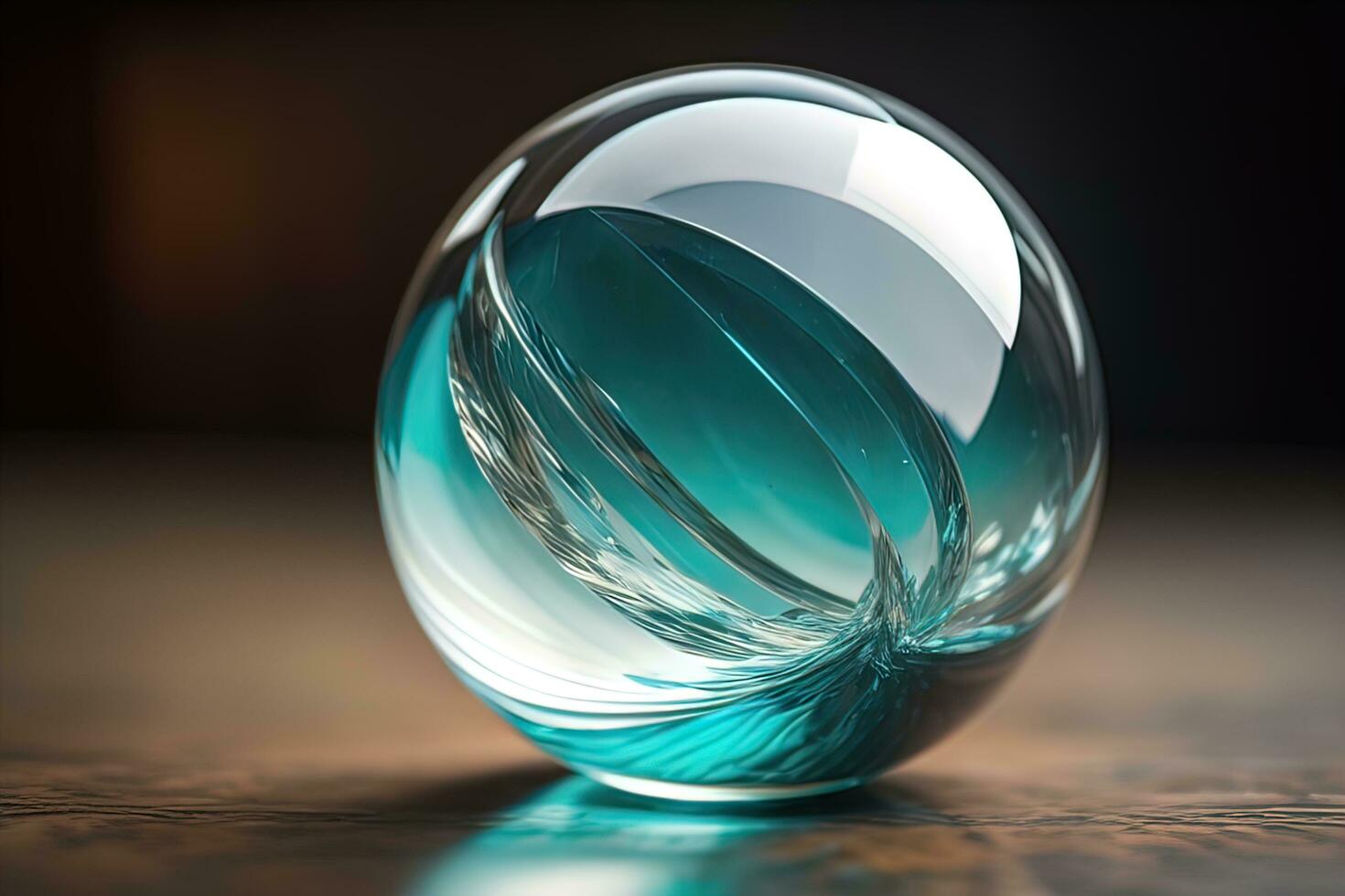 Transparent crystal ball on a wooden table. ai generative photo