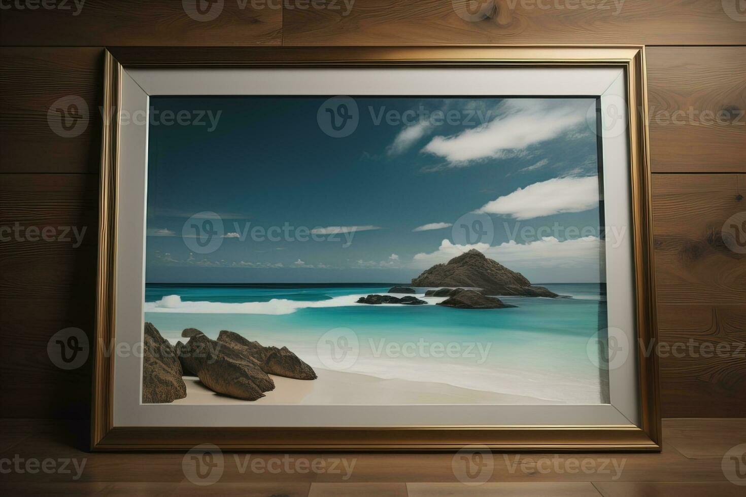 Glass picture frame on a solid color background. ai generative photo