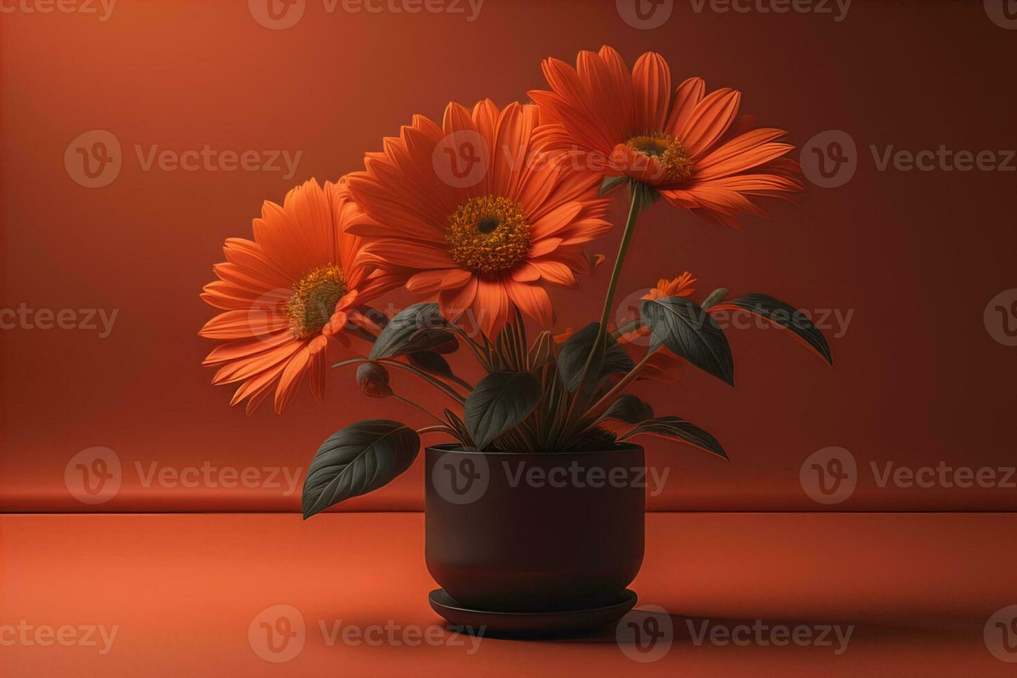 Flowers in a pot on a solid color background. ai generative photo