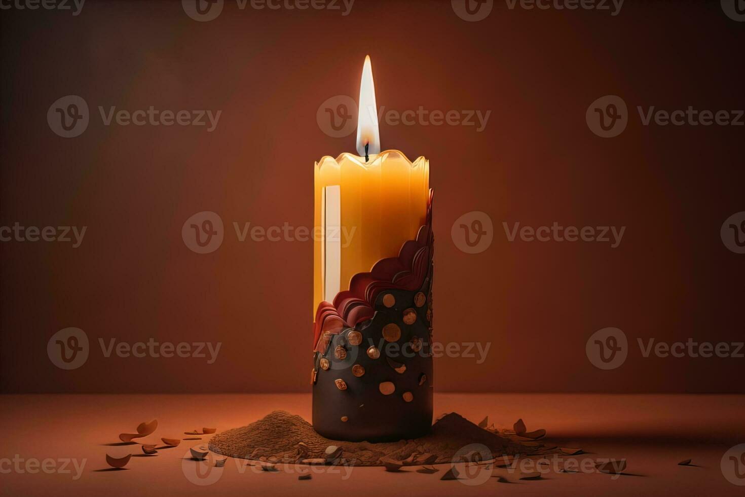 Creative burning candle on a wooden background. ai generative photo