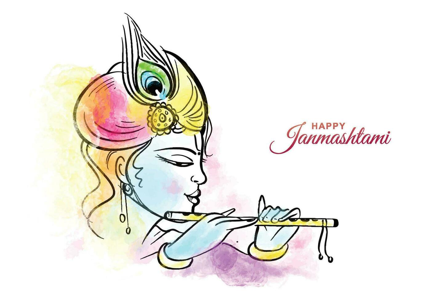 Happy janmashtami festival of india lord krishna beautiful card background vector