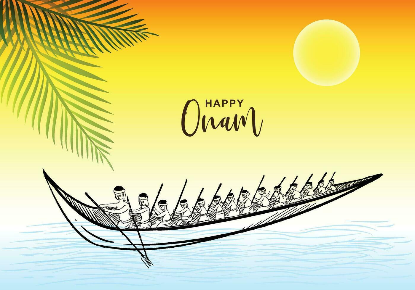 Hand draw sketch happy onam celebration card background vector