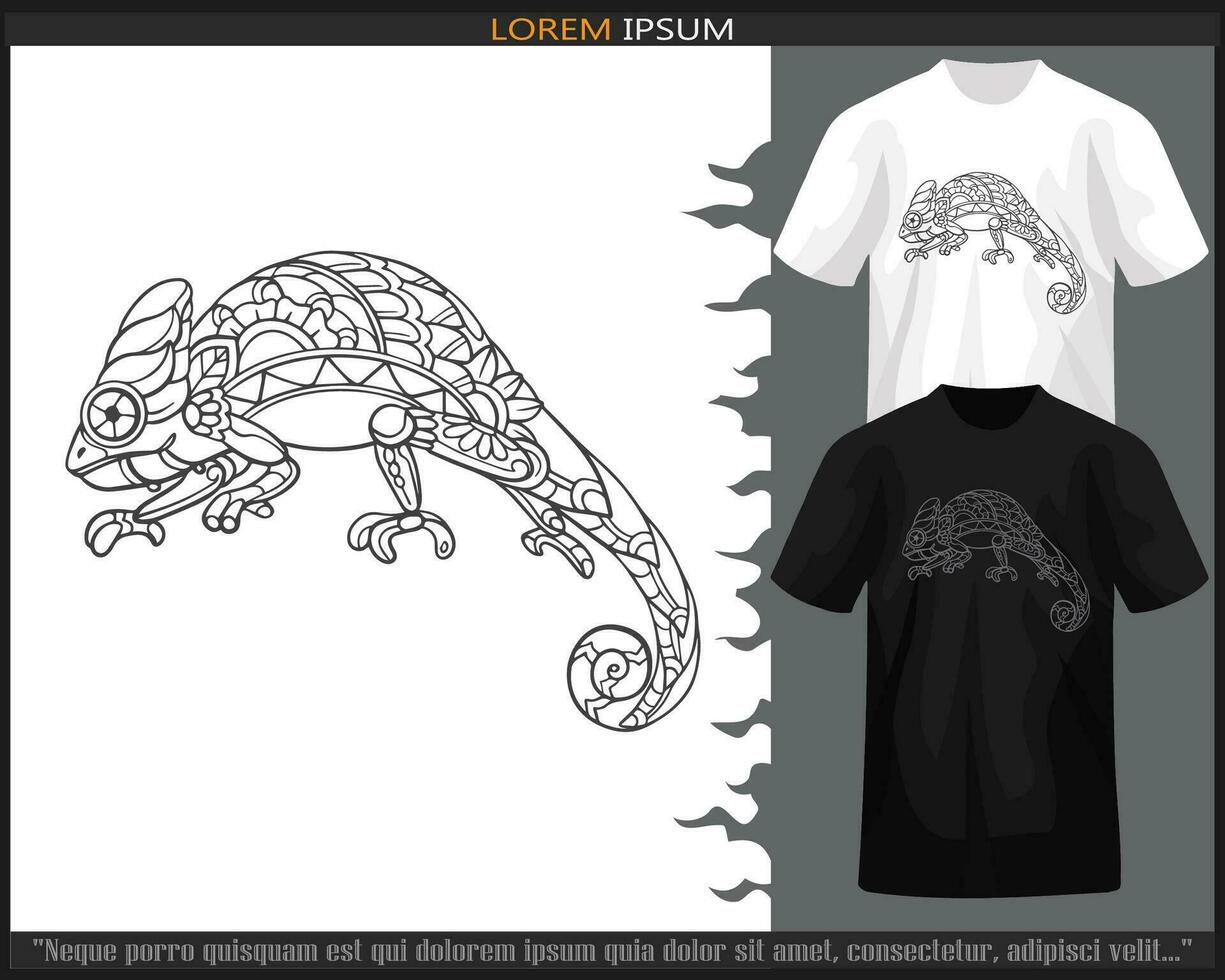 Chameleon mandala arts isolated on black and white t shirt. vector