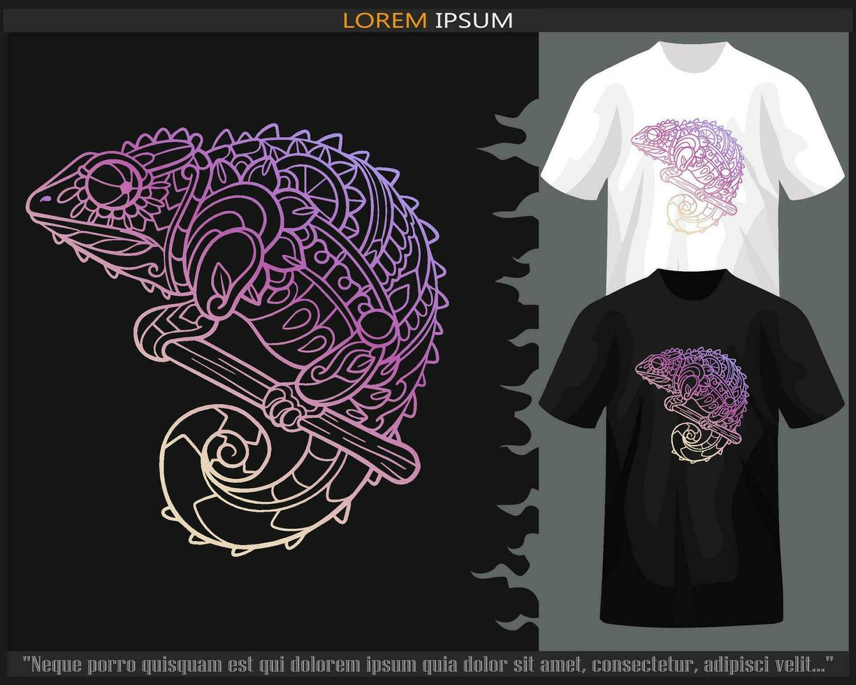 Gradient Colorful Chameleon mandala arts isolated on black and white t shirt. vector