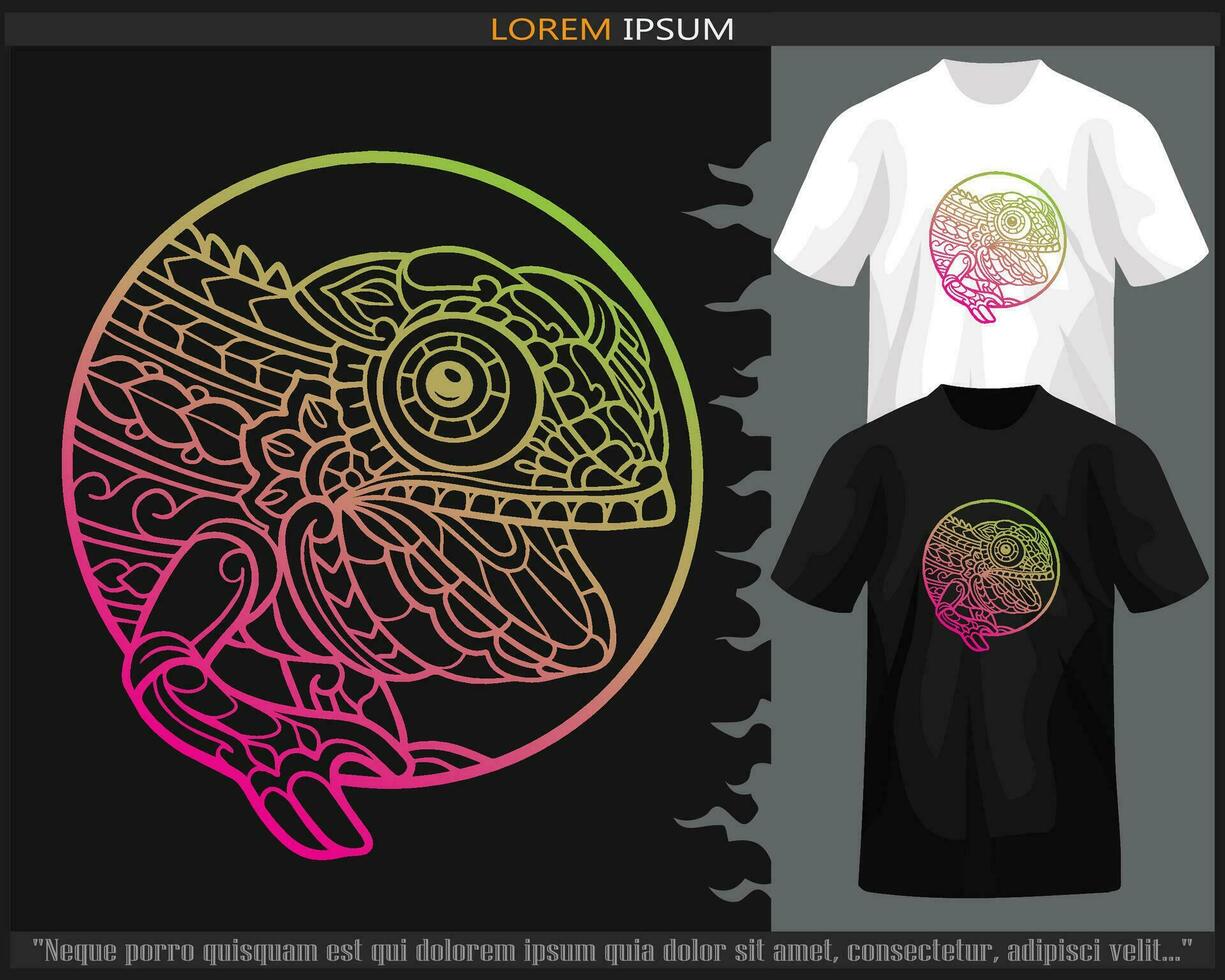 Gradient Colorful Chameleon mandala arts isolated on black and white t shirt. vector