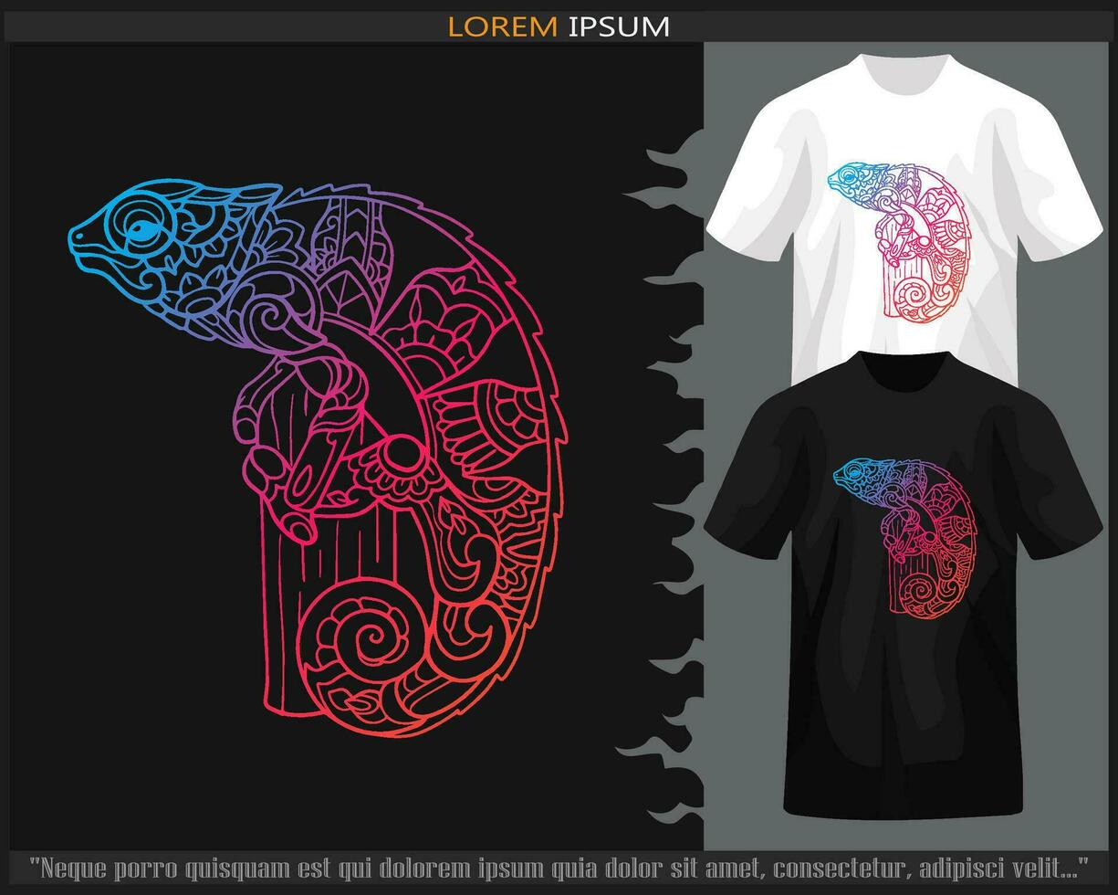 Gradient Colorful Chameleon mandala arts isolated on black and white t shirt. vector
