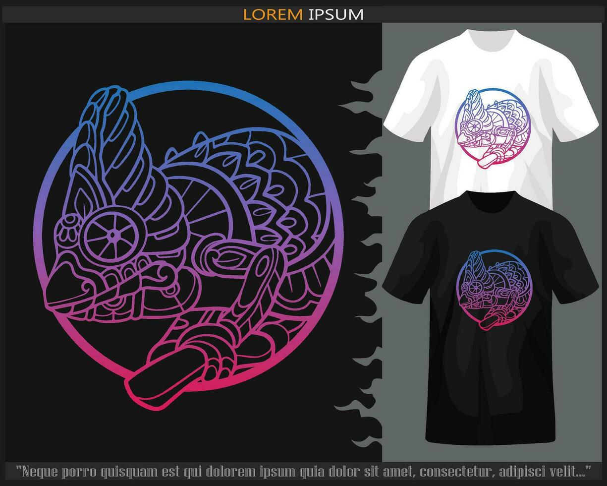 Gradient Colorful Chameleon mandala arts isolated on black and white t shirt. vector