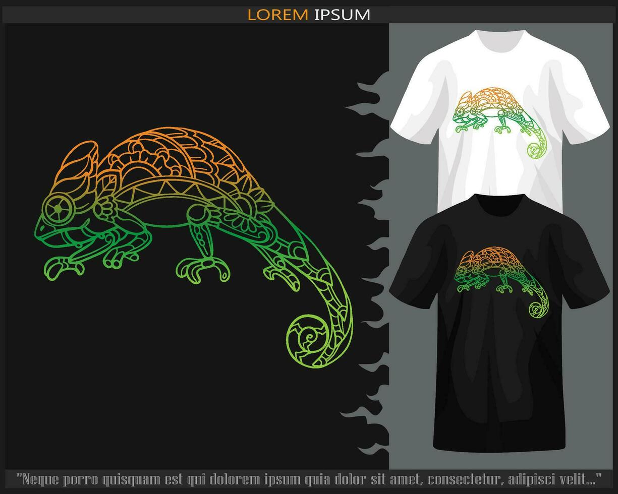 Gradient Colorful Chameleon mandala arts isolated on black and white t shirt. vector