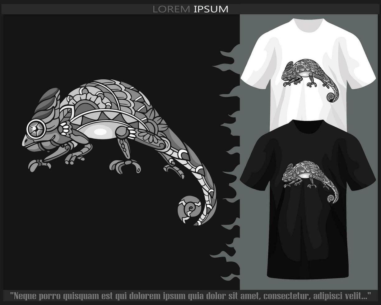 Monochrome Chameleon mandala arts isolated on black and white t shirt. vector