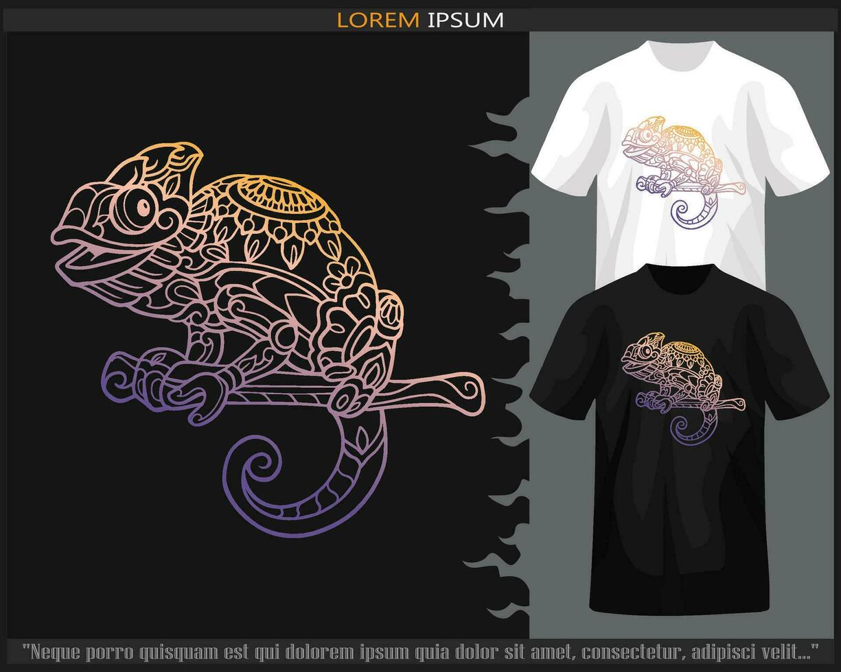 Gradient Colorful Chameleon mandala arts isolated on black and white t shirt. vector