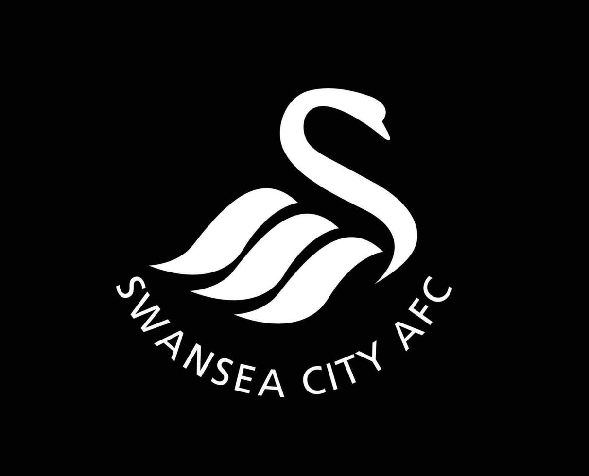 Swansea City Club Symbol White Logo Premier League Football Abstract Design Vector Illustration With Black Background