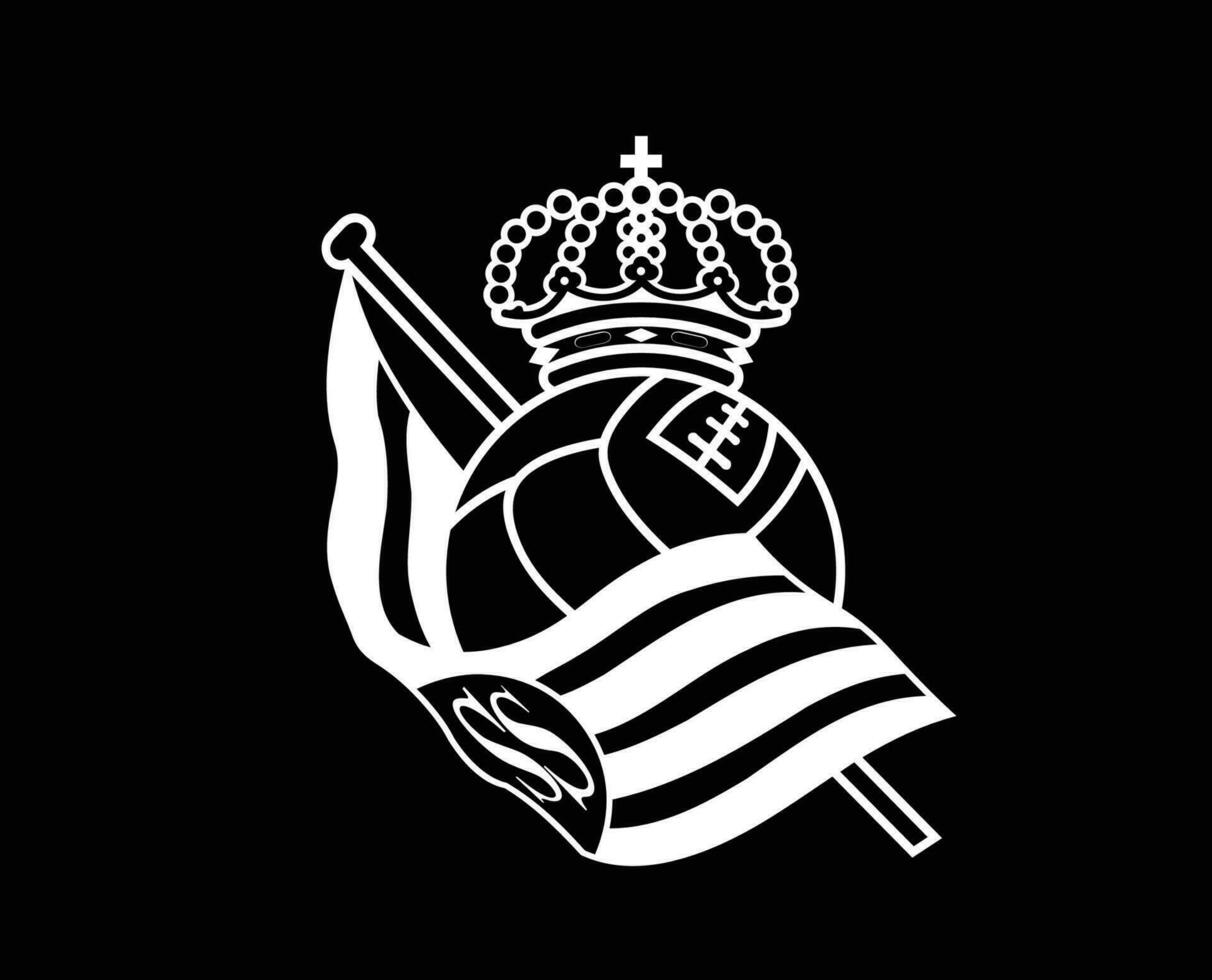 Real Sociedad Club Logo Symbol White La Liga Spain Football Abstract Design Vector Illustration With Black Background