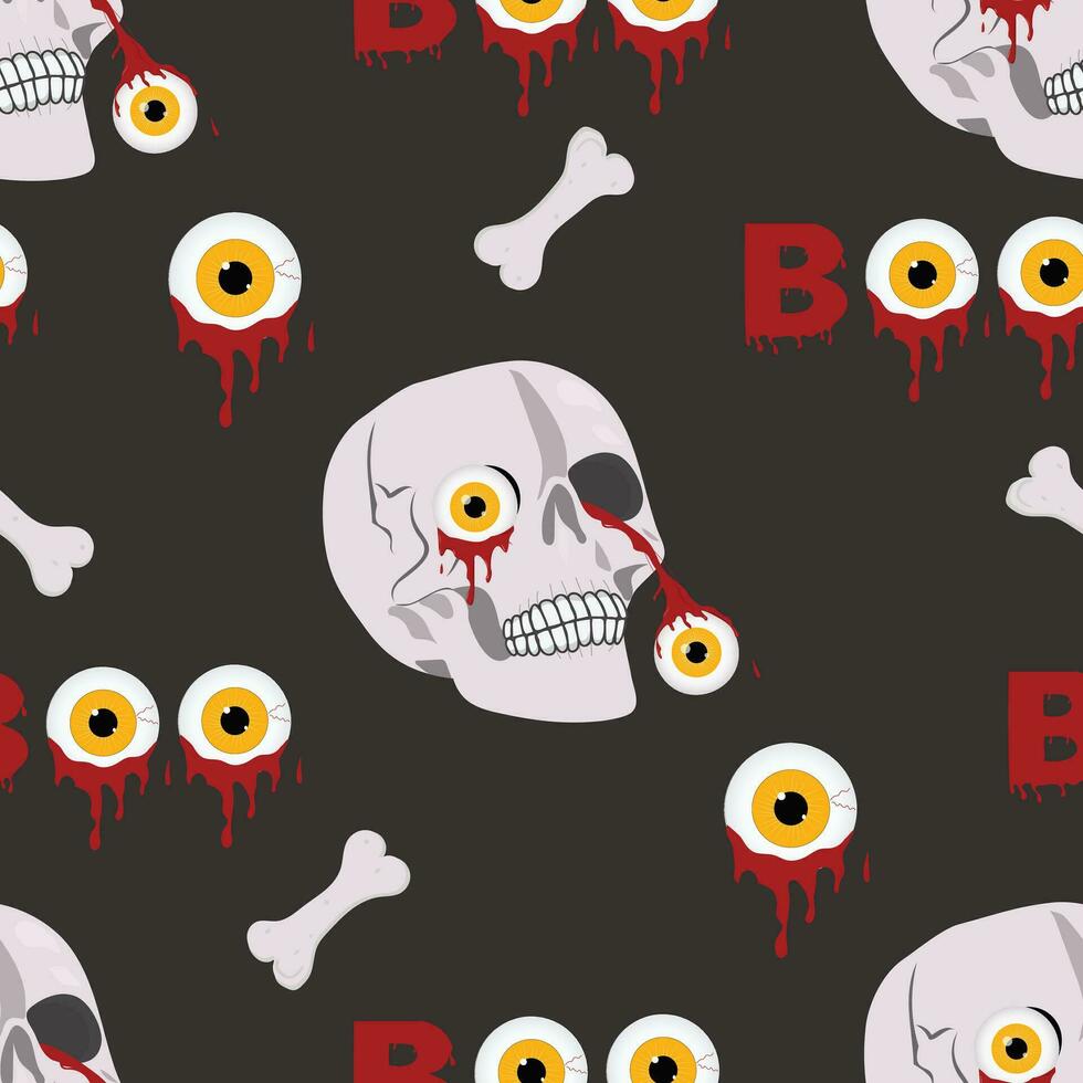 Creepy bloody eyes and skulls halloween seamless pattern. vector