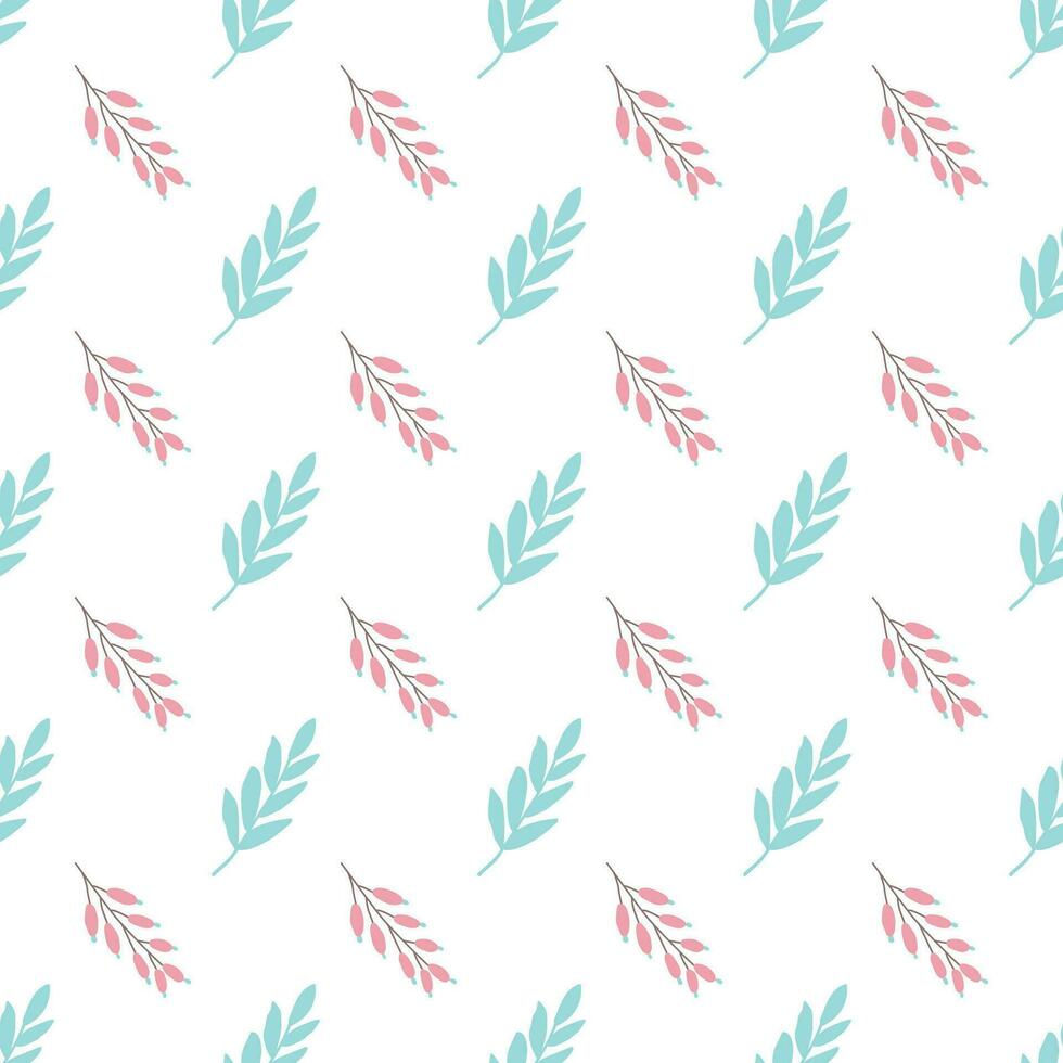 Winter seamless pattern Cute yand drawn floral branches red berries on white background. Christmas winter design concept. New year delicate banner. Forest wallpaper package design Vector illustration.