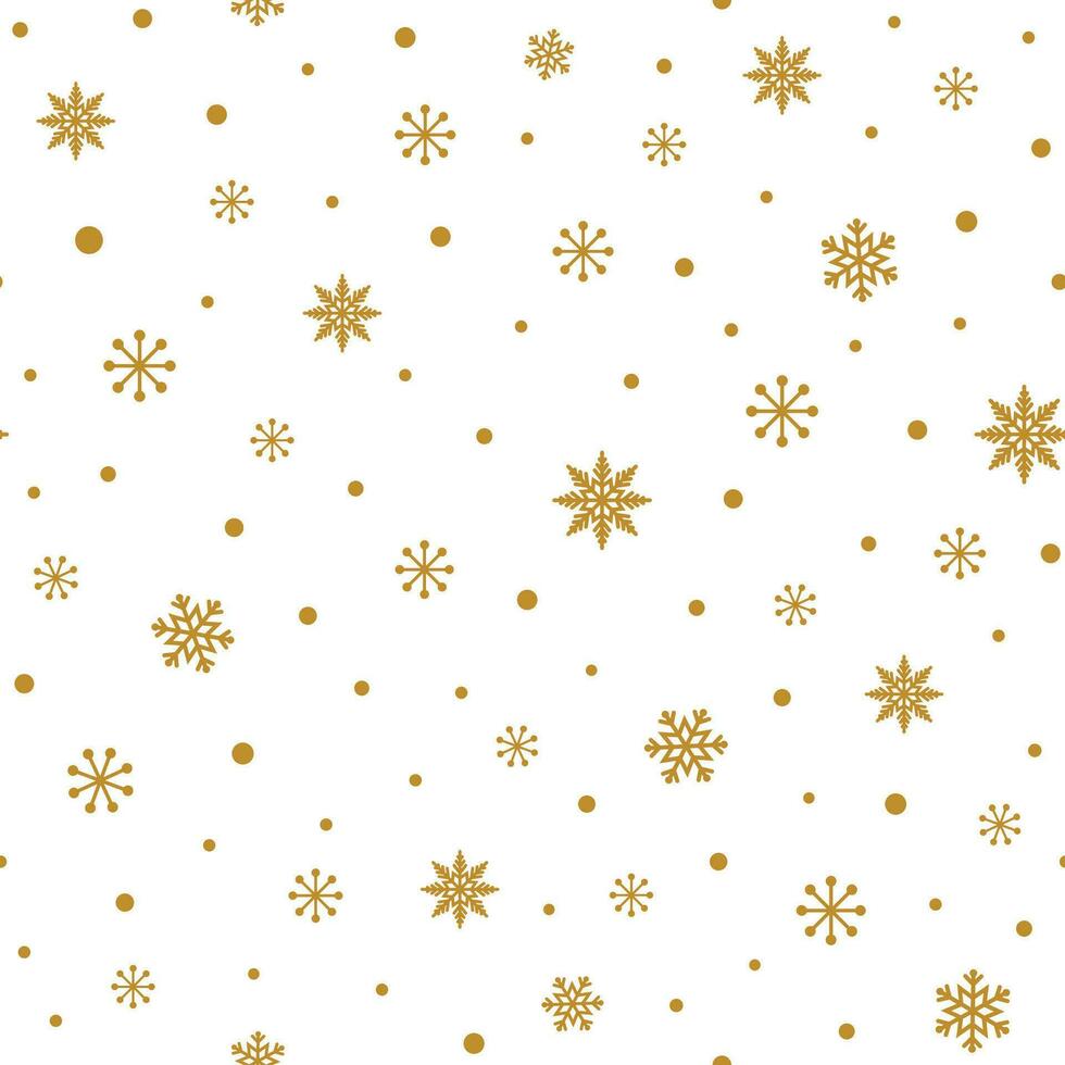Gold snowflakes on white background. Christmas seamless pattern Winter time golden texture. New year holiday background. Pretty wallpaper surface textures, fabric design Classical Vector illustration.