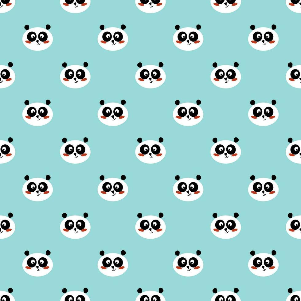 Panda seamless pattern Cute panda face on blue winter background. Happy cute panda, cartoon panda bears Vector illustration for kids forest design. Christmas wallpaper, package, wrap.
