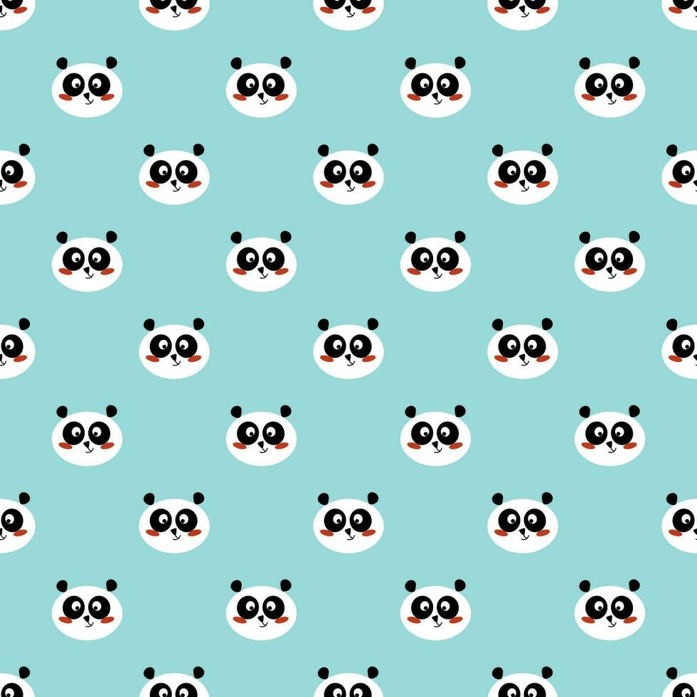 Panda seamless pattern Cute panda face on blue winter background. Happy cute panda, cartoon panda bears Vector illustration for kids forest design. Christmas wallpaper, package, wrap.