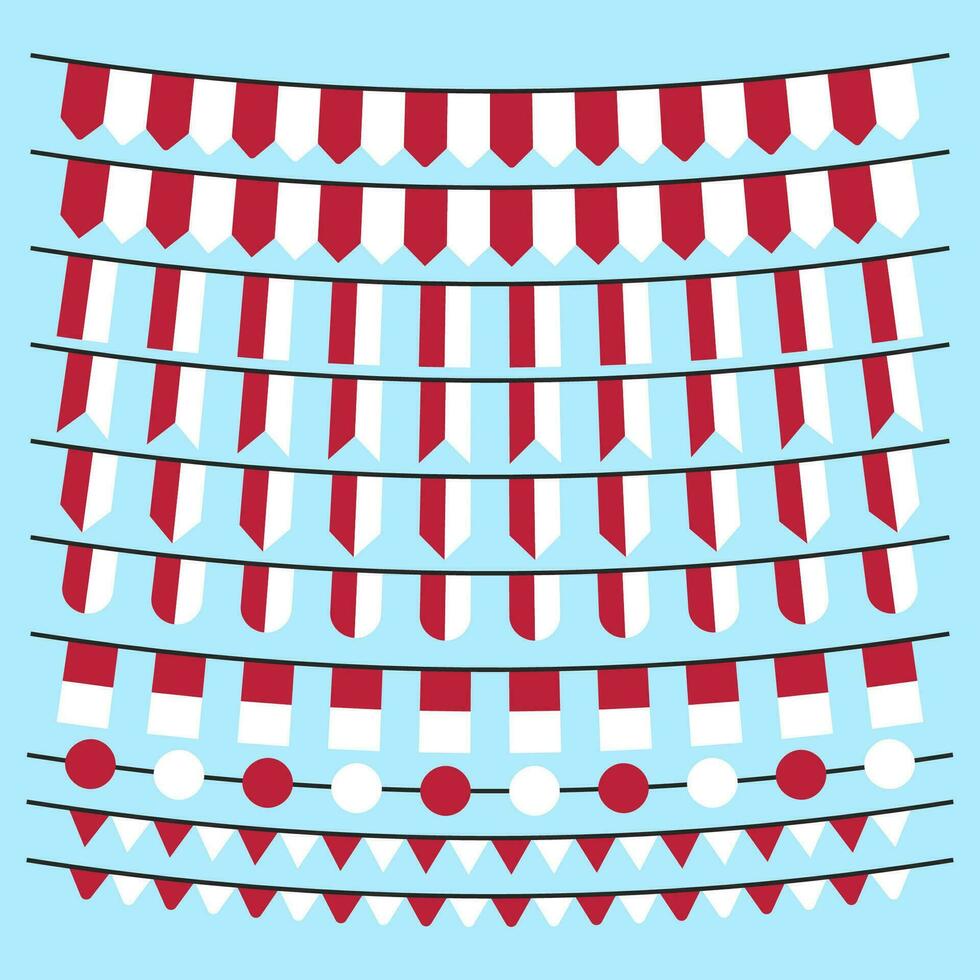 Vector indonesian independence flag accessories vector collection set on isolated background