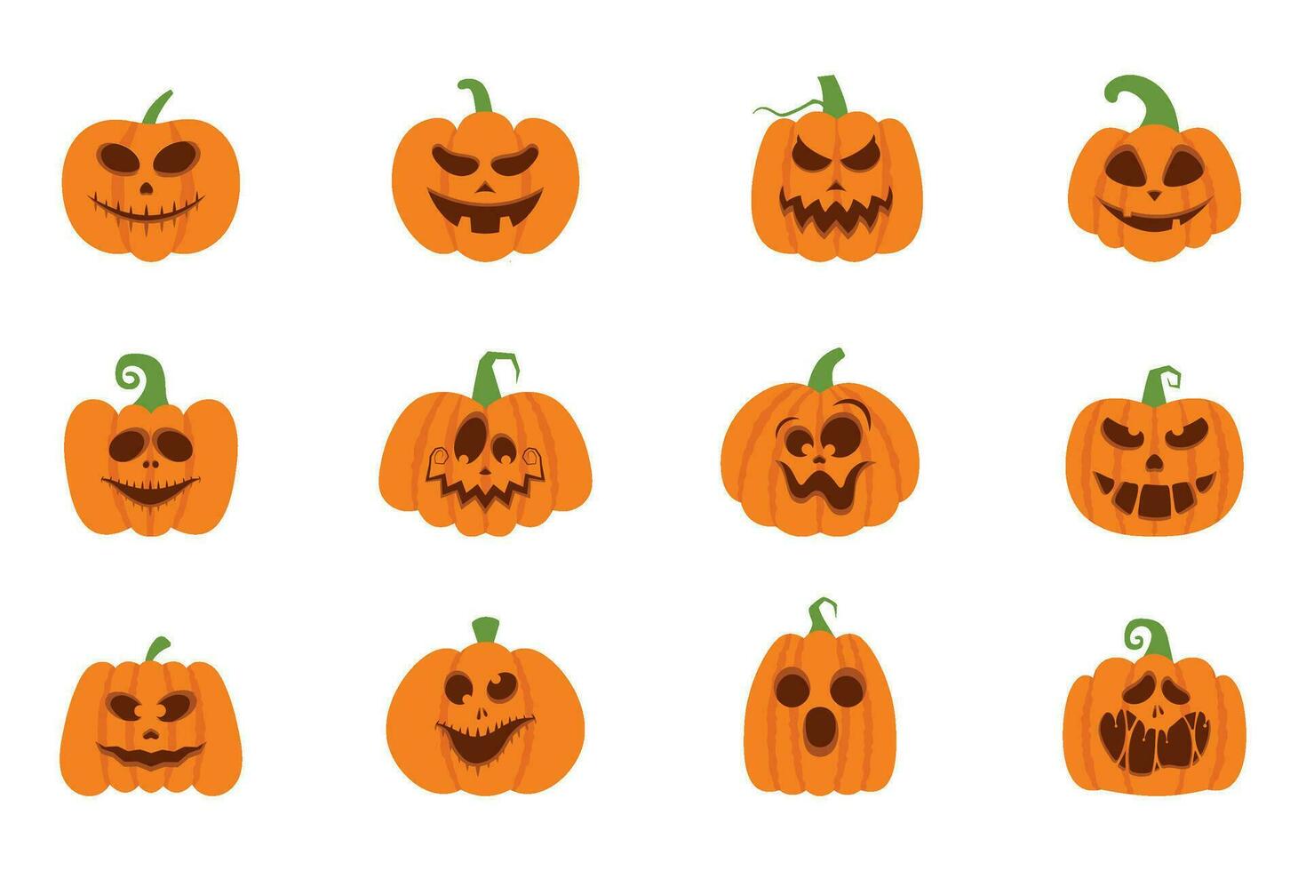 Set of Halloween pumpkin. Scary and funny faces of halloween pumpkins vector