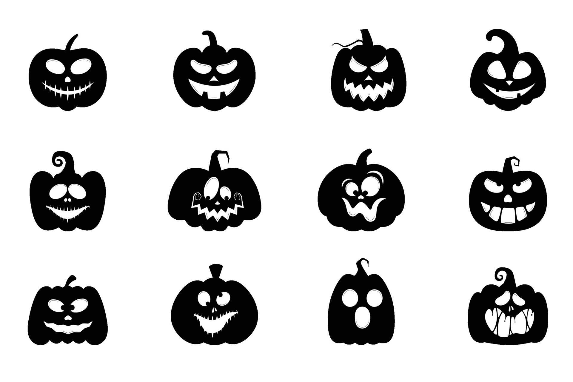 Set of Halloween pumpkin. Scary and funny faces of halloween pumpkins ...