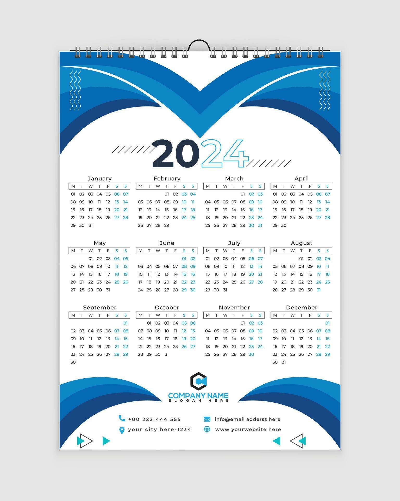2024 Calendar, Calendar Design With Holiday, Wall Calendar 2024