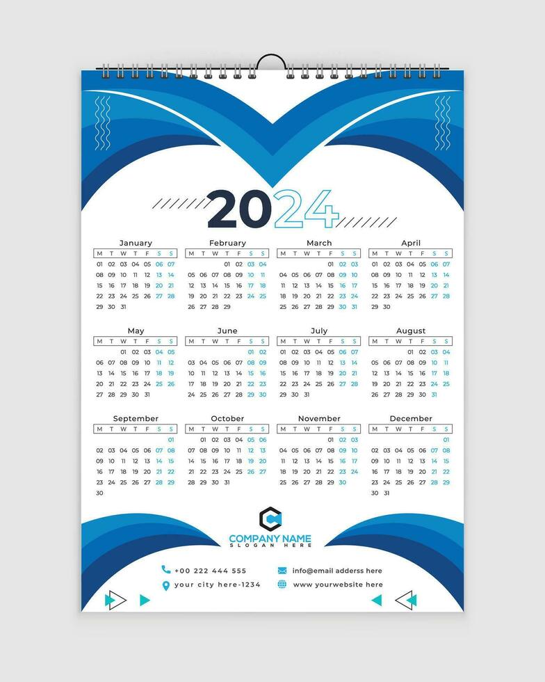 2024 calendario, calendario diseño con día festivo, pared calendario 2024, fiesta calendario 2024, oficina vacaciones, vector