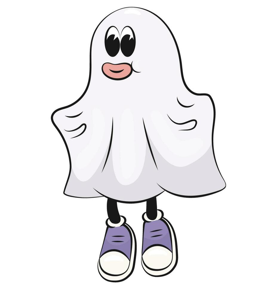 Funny ghost. Groove character, cartoon. Halloween ghost. Event. Groovy style flying ghost vector