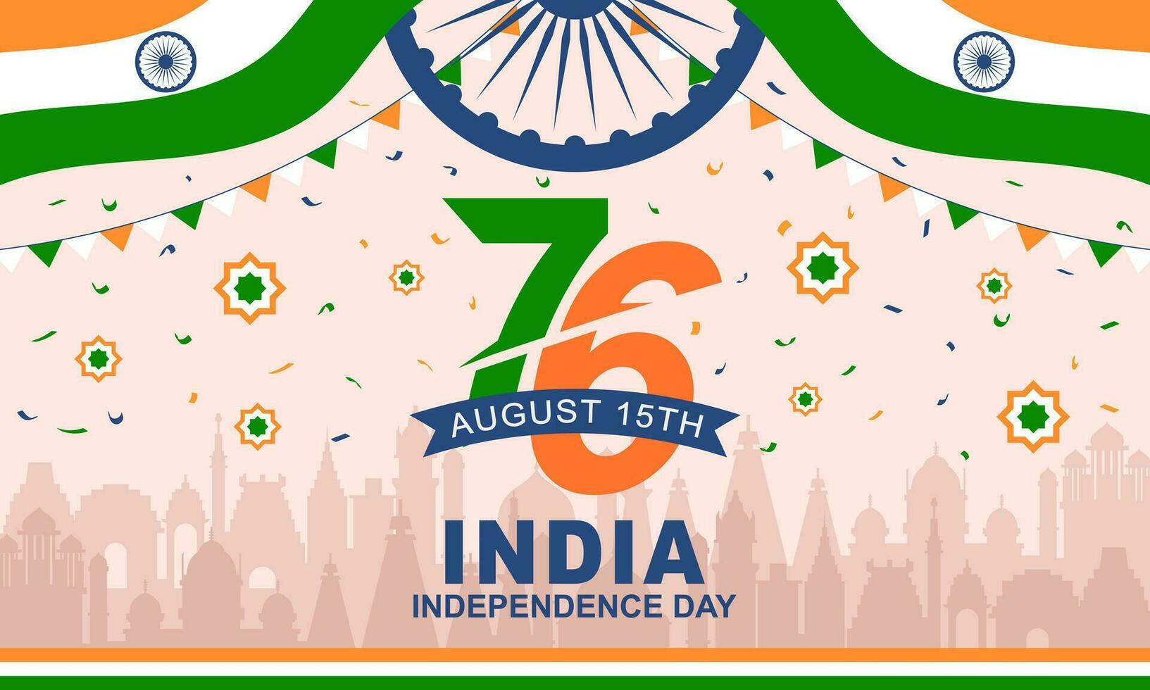 76º India independencia día plano diseño antecedentes vector