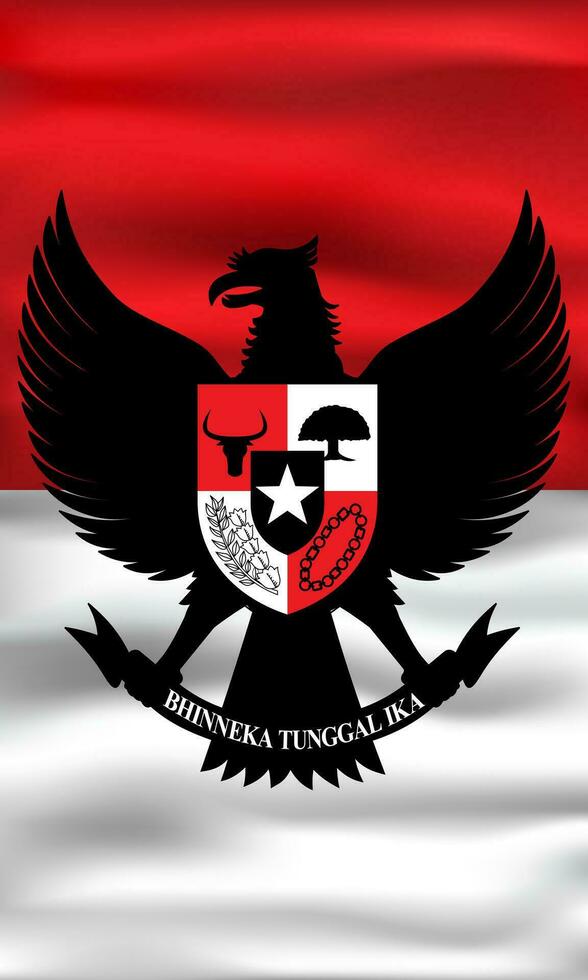 Garuda pancasila con realista rojo y blanco bandera en el antecedentes vector